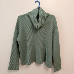 Elegant Sage Ribbed Cowl Neck Sweater